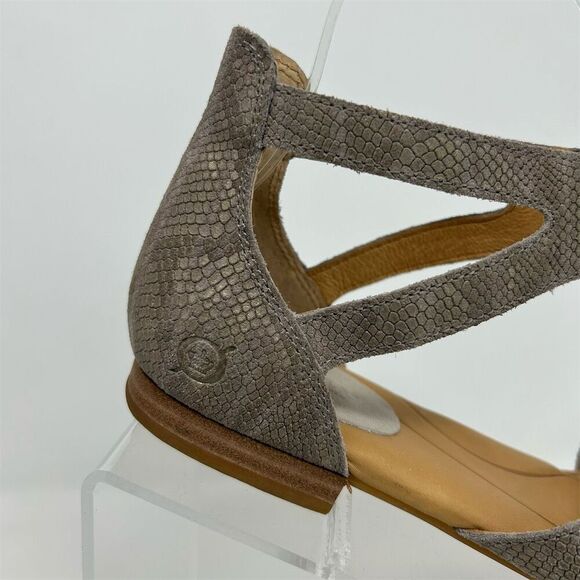 Born Women's Gray Leather Snake Print Lace Up Sandals Size 8M Casual Summer - Picture 2 of 14